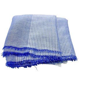 Blue & White Gauzy Woven Raw Edge Scarf